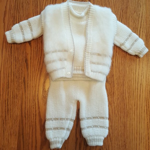 Precious Little Vintage 3pc Baby Boy Handknit Angora Vest Sweater 'n Pant Outfit - Picture 1 of 15